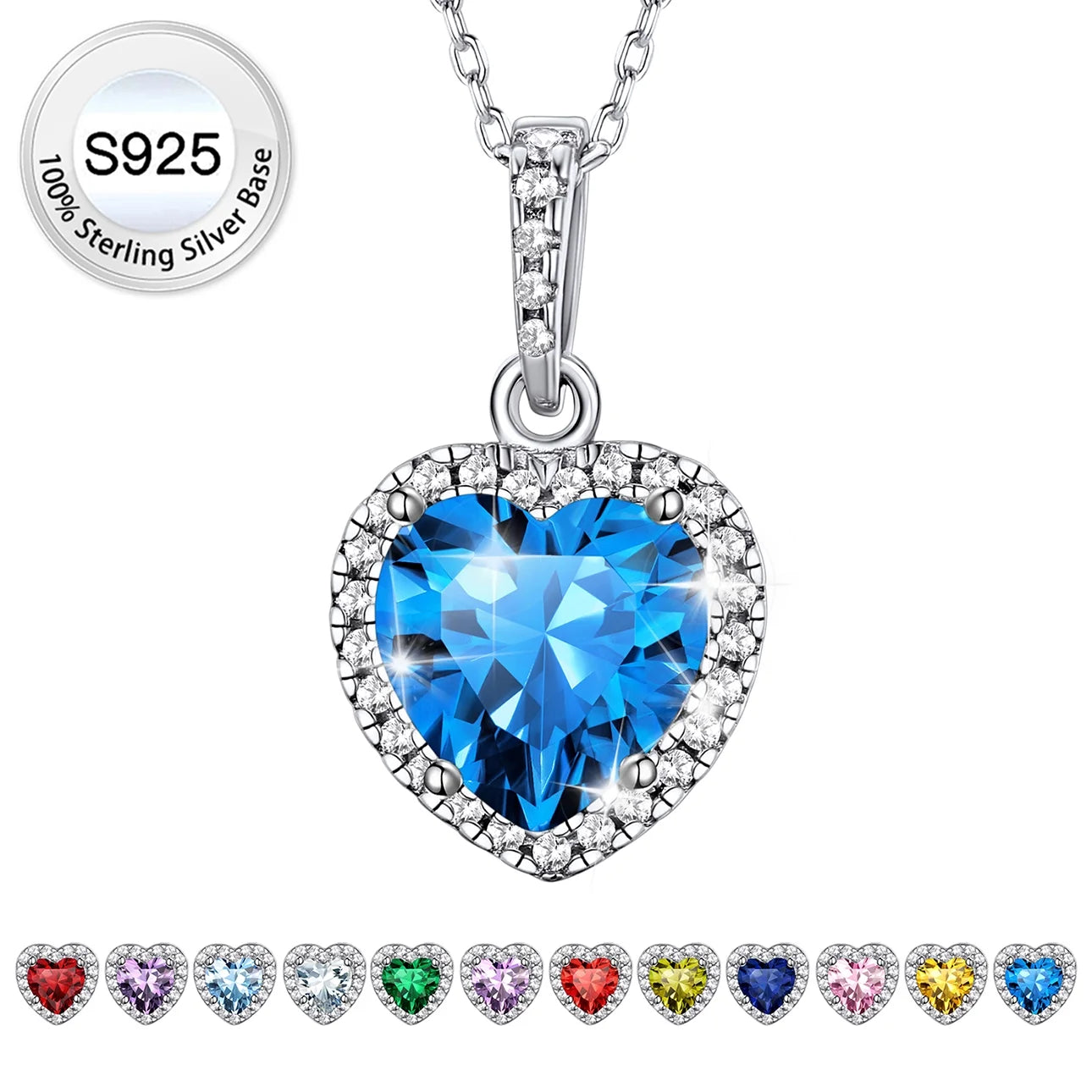 December Synthetic Turquoise Birthstone Necklaces Women Pure 925 Sterling Silver Love Heart Pendant Mother'S Day Gifts for Wife Mom Daughter