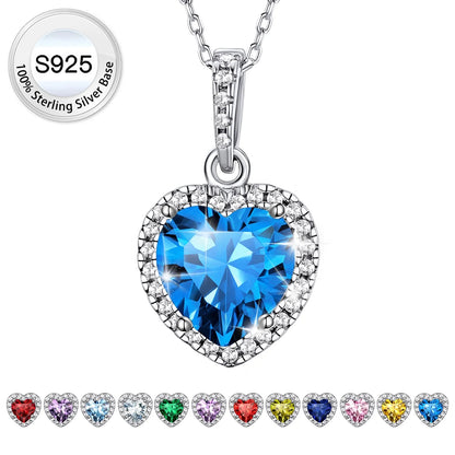 December Synthetic Turquoise Birthstone Necklaces Women Pure 925 Sterling Silver Love Heart Pendant Mother'S Day Gifts for Wife Mom Daughter